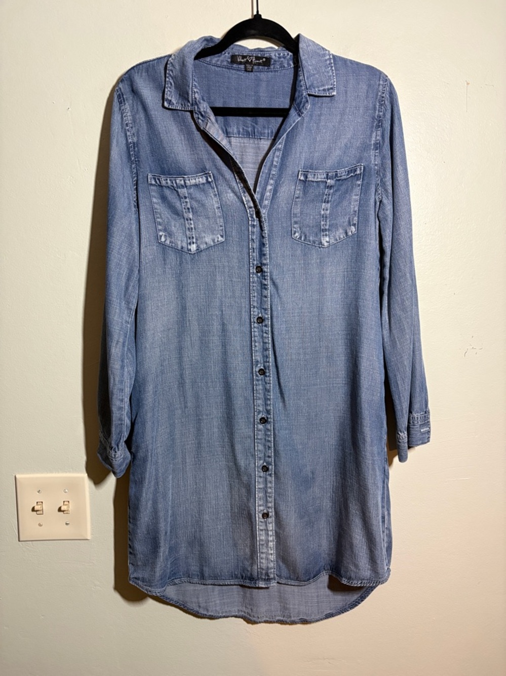 Velvet heart long sleeve denim button down dress XS